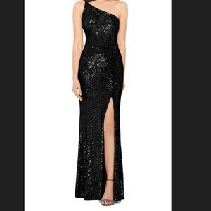 Club London - Juliet | Gunmetal Sequin One Shoulder Open Back Wrap Skirt Maxi Dr